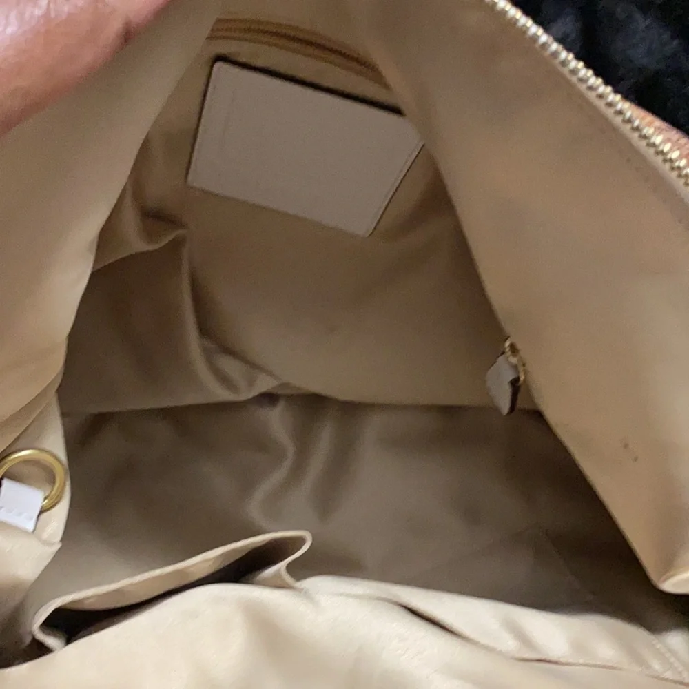 Women’s Cream Leather Hobo Bag with Brown Strap